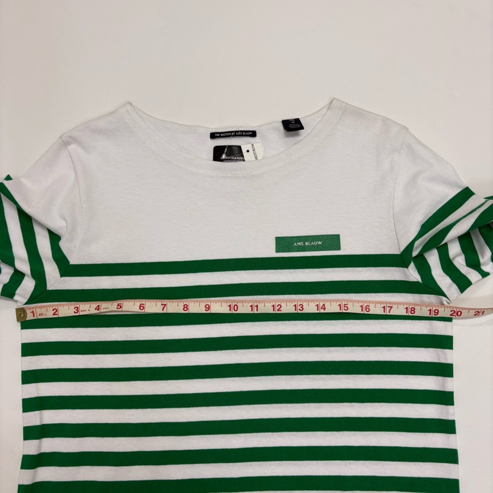 NWT Scotch & Soda AMSTERDAMS BLAUW Green and White Striped Shirt - Picture 9 of 10
